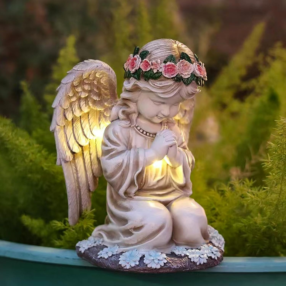 Solar-Powered Waterproof Kneeling Angel Garden Statue Figurine