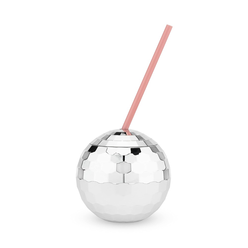 Silver Disco Ball Cup with Straws for Parties - 16 Ounce Cute Sparkly Glitter...