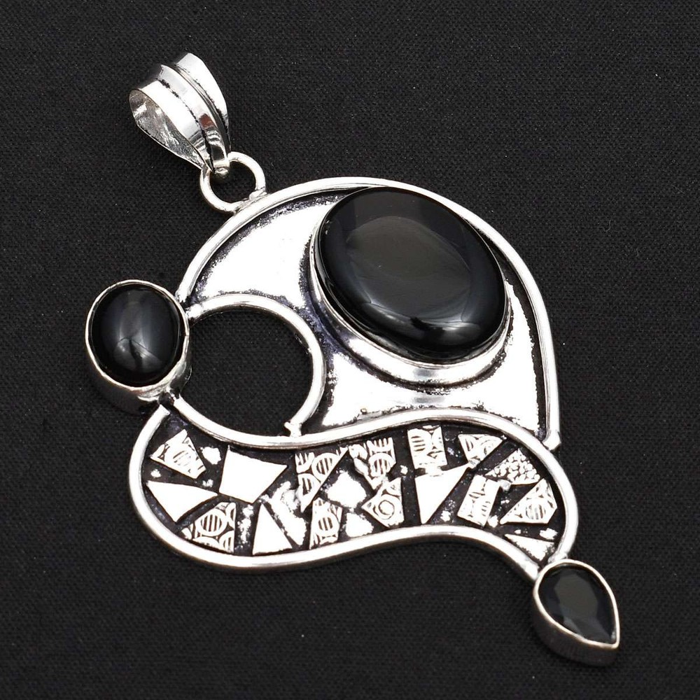 Black Onyx Ethnic Handmade Pendant Jewelry Gift for Propose Day AP-75375 2.8 Inch