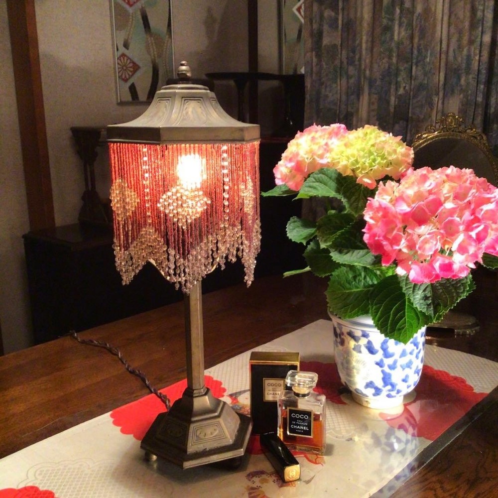 Japanese Kutani Ware A823 Antique Taisho Roman Showa Retro Bead Lamp Period Item