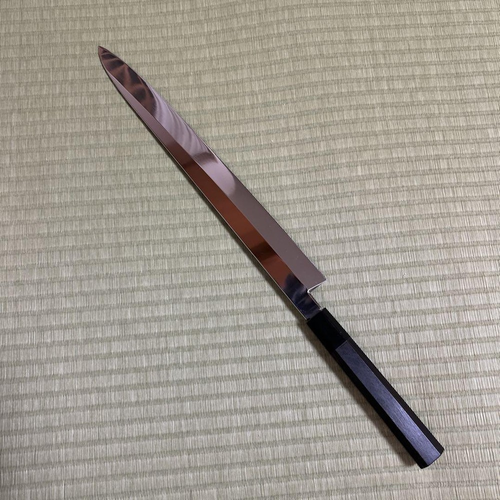 V Gold No.10 Yanagiba Knife Ebony Handle Black Buffalo Octagonal New 331mm Blade