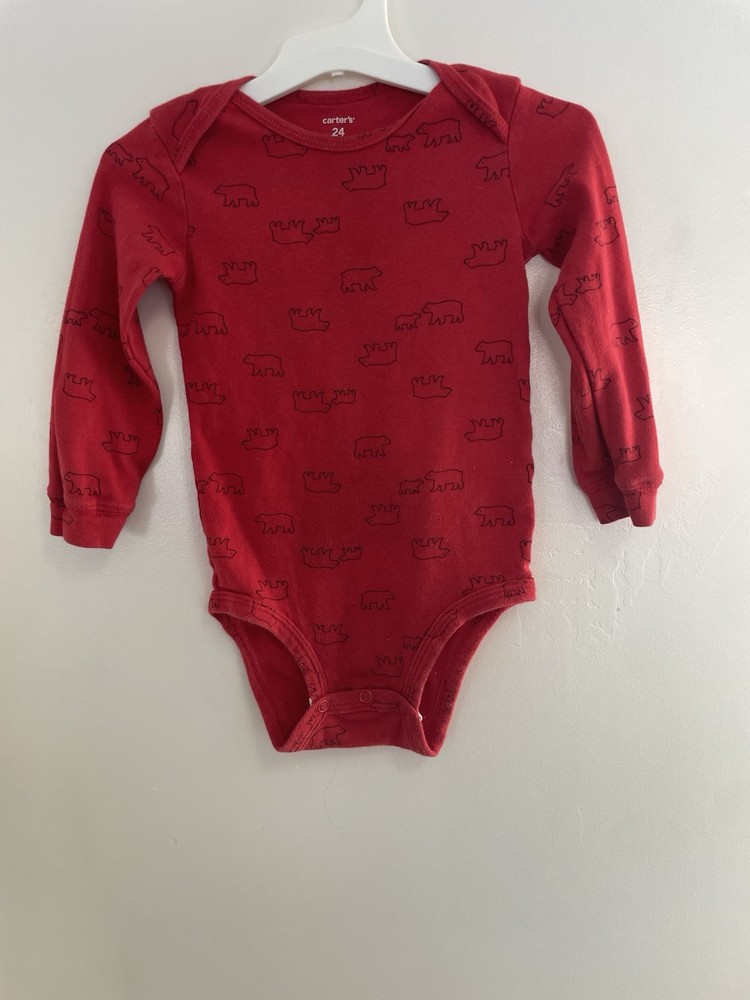 Carter's Baby Boys Allover Polar Bears 100% Cotton Long Sleeve Bodysuit Red 24M