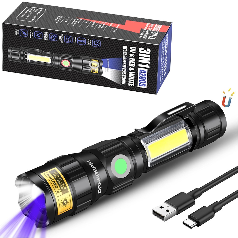 UV 365nm Flashlights USB Rechargeable LED 3 in 1 Blacklight, Ultraviolet Wood...
