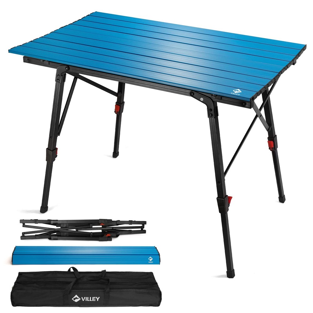 Portable Camping Table with Adjustable Legs, Lightweight Aluminum Folding Bea...