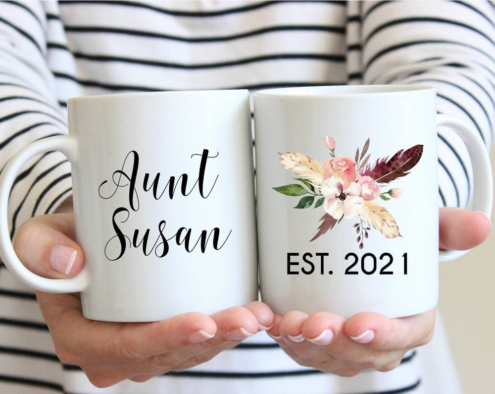 Aunt Est 2021 Coffee Mug Aunt Announcement Gift Personalized Date Gift Sister