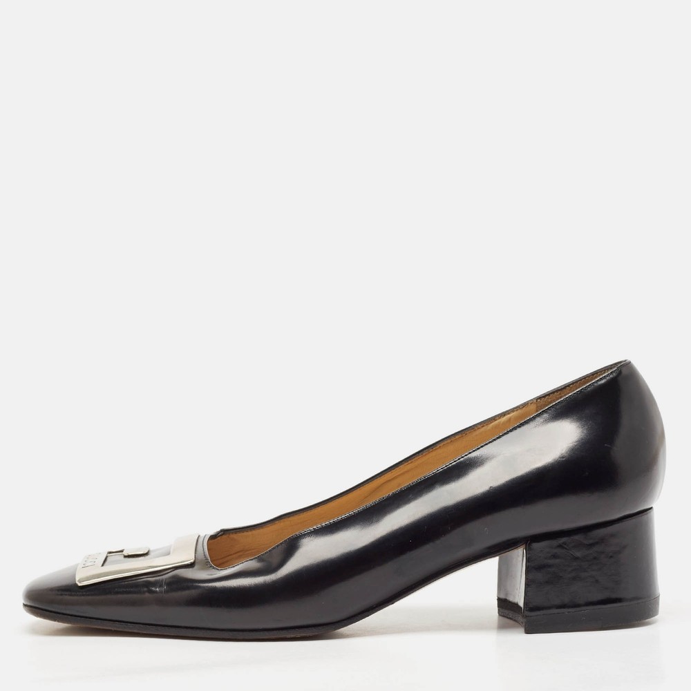 Gucci Black GG Block Heel Leather Pumps EU 37