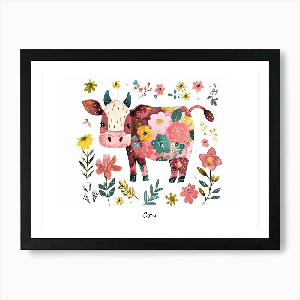 Little Floral Cow 4 Poster Art Prin Framed Wall Art Poster Canvas Print Picture