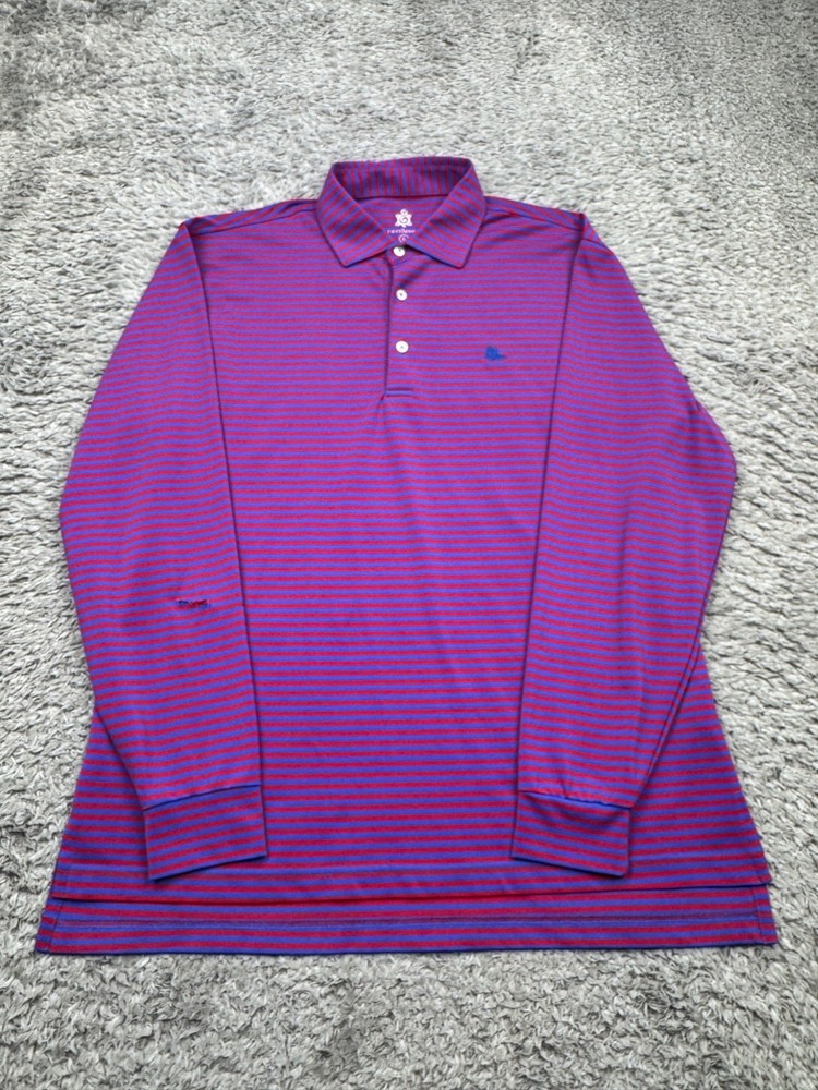 Turtleson Shirt Men Large Tour Performance Purple Striped Long Sleeve Golf Polo