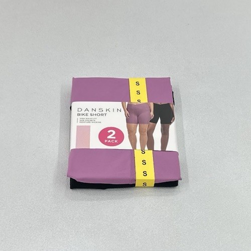 Danskin Women's 2-Pack Cross Waist Bike Shorts, Black/Pink, Size S