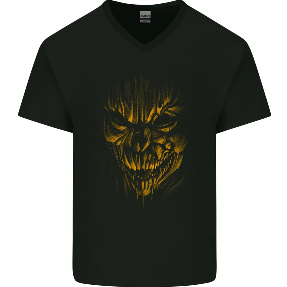 Gothic Demon Skull Satan Grim Reaper Mens V-Neck Cotton Tee