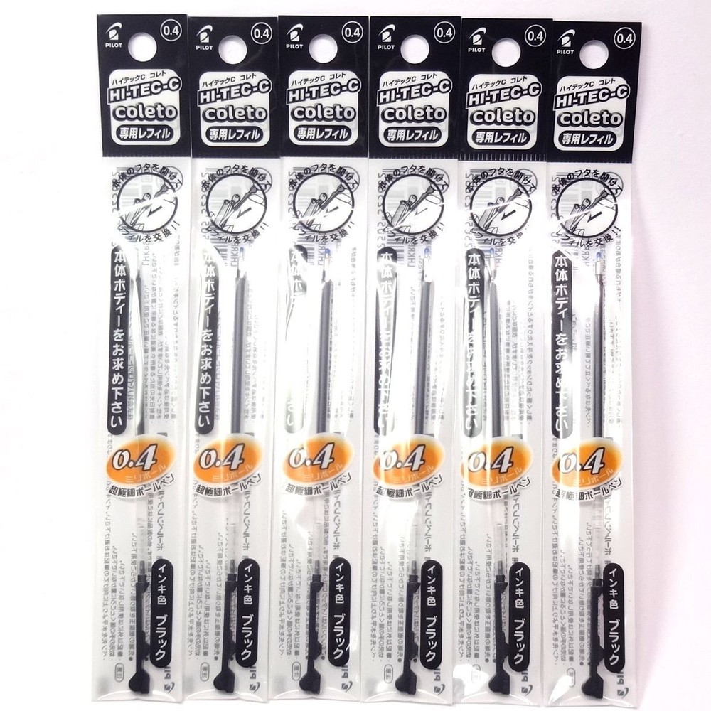 Pilot Hi-Tec-C Coleto Gel Ink Pen Refill 0.4mm, Black, × 6 Packs/total 6 pcs ...