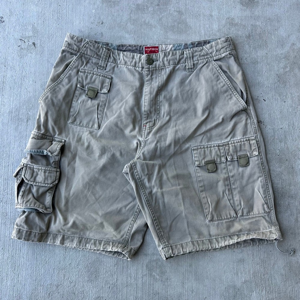 Vintage Y2K Tommy Hilfiger red label olive green cargo shorts  