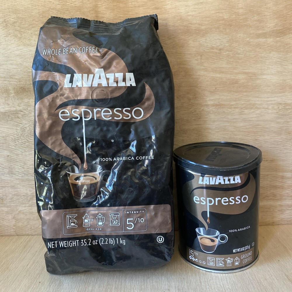Lavazza Espresso Whole Bean & Ground Coffee Med Roast 2.2 lb Bag + 8 oz Can