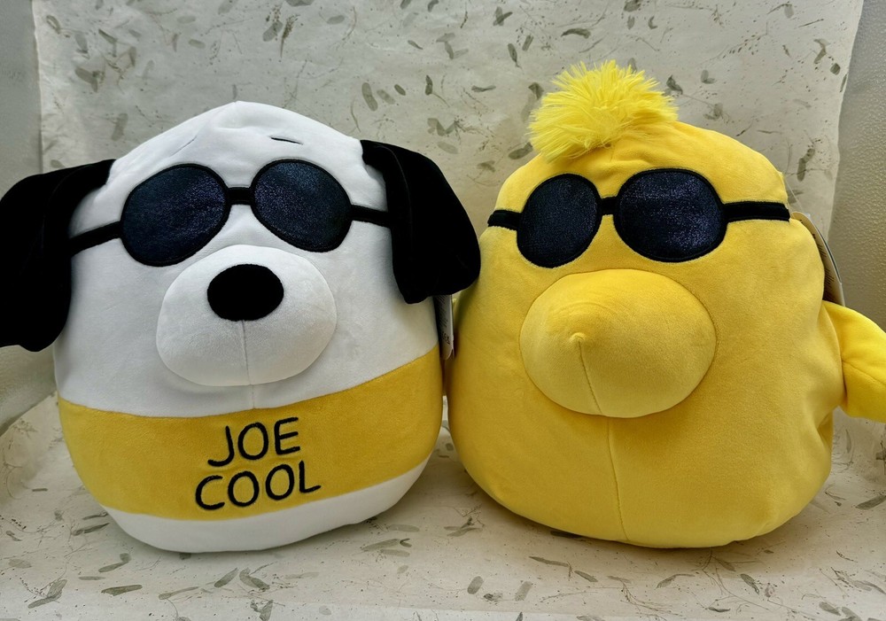 Squishmallow Kellytoy Plush Peanuts Cool Joe Snoopy & Woodstock 10” Set of 2 NWT