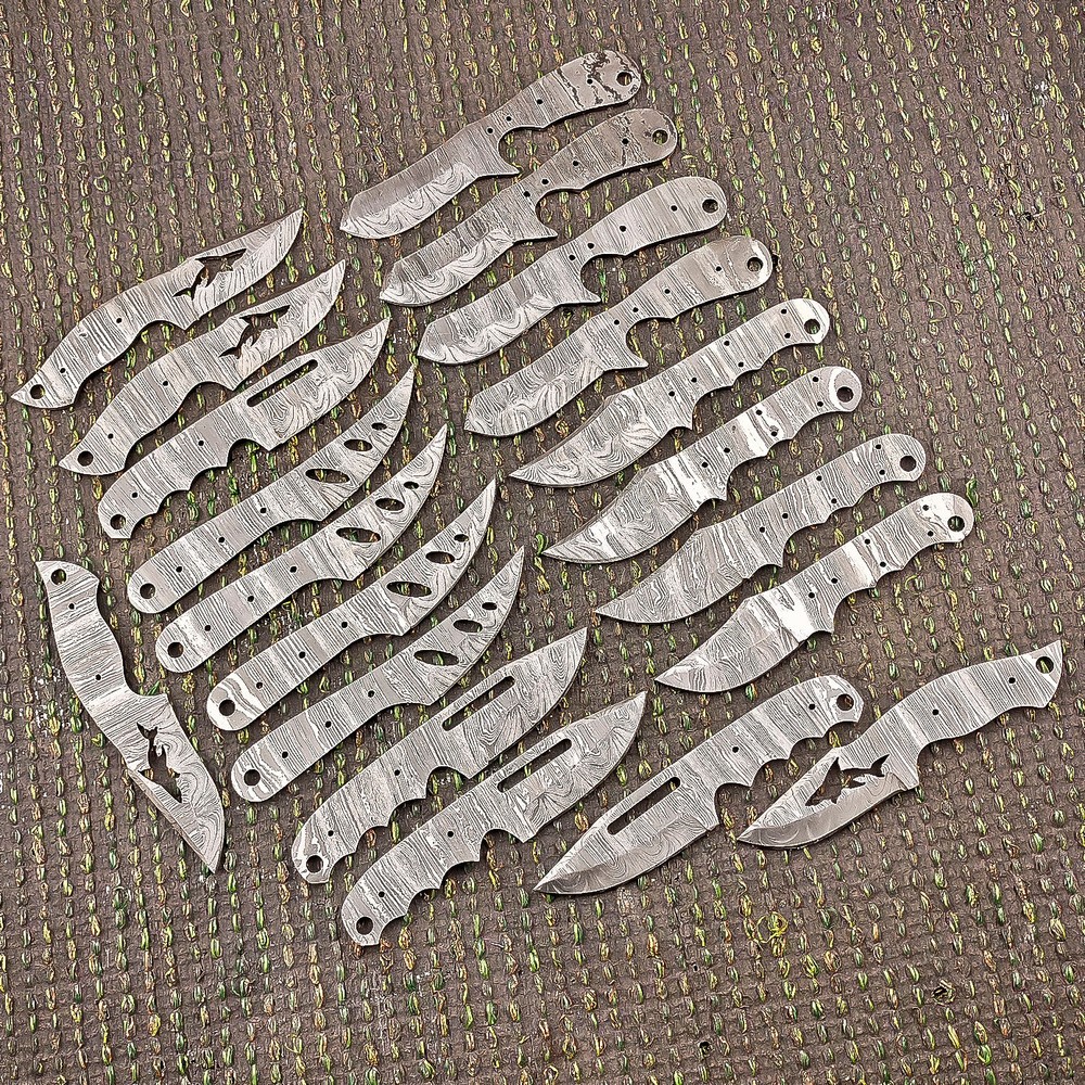 Lot of 20 PCS HANDMADE DAMASCUS STEEL BLANK BLADE FOR HUNTING CAMPING KNIVES -60