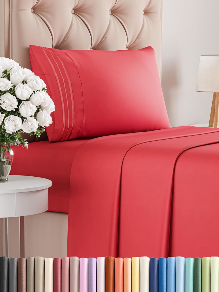 Twin XL Cooling Breathable Soft 3-Piece Deep Pocket Red Sheet Set