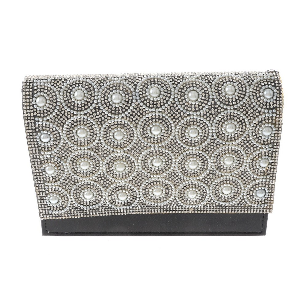 Black Tone Fashion Glitter Fabric Rhinestone Clutch Evening Bag TLX137-BLK