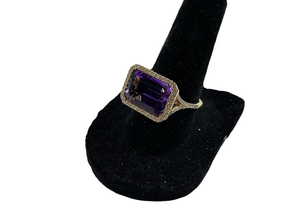 14K Yellow Gold EFFY Diamond And Purple Amethyst Size 7 Ring