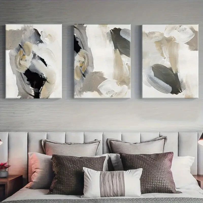 3pcs Black Beige Grey Wall Art Nordic Modern Black and White Canvas Unframed