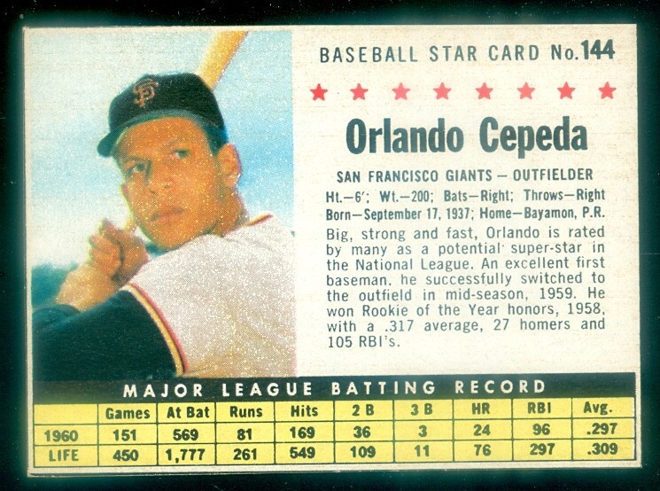 1961 POST CEREAL #144 ORLANDO CEPEDA EXMT