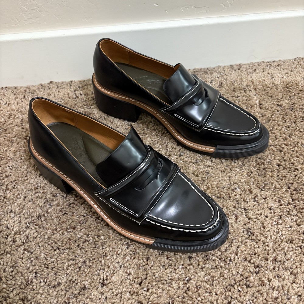 Rag and Bone Antor Penny Loafers Leather Thick Sole Size 38 EU / 8 US Black