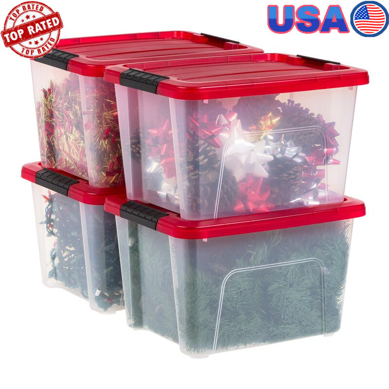 Clear Stackable 20 Qt Plastic Storage Bins with Lids 4-Pack