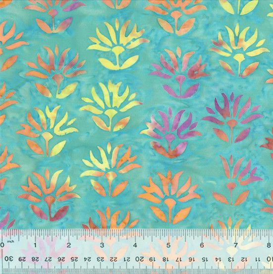 Anthology Batik Fabric | Candy Blossom Lotus Flower Aqua Blue | YARD