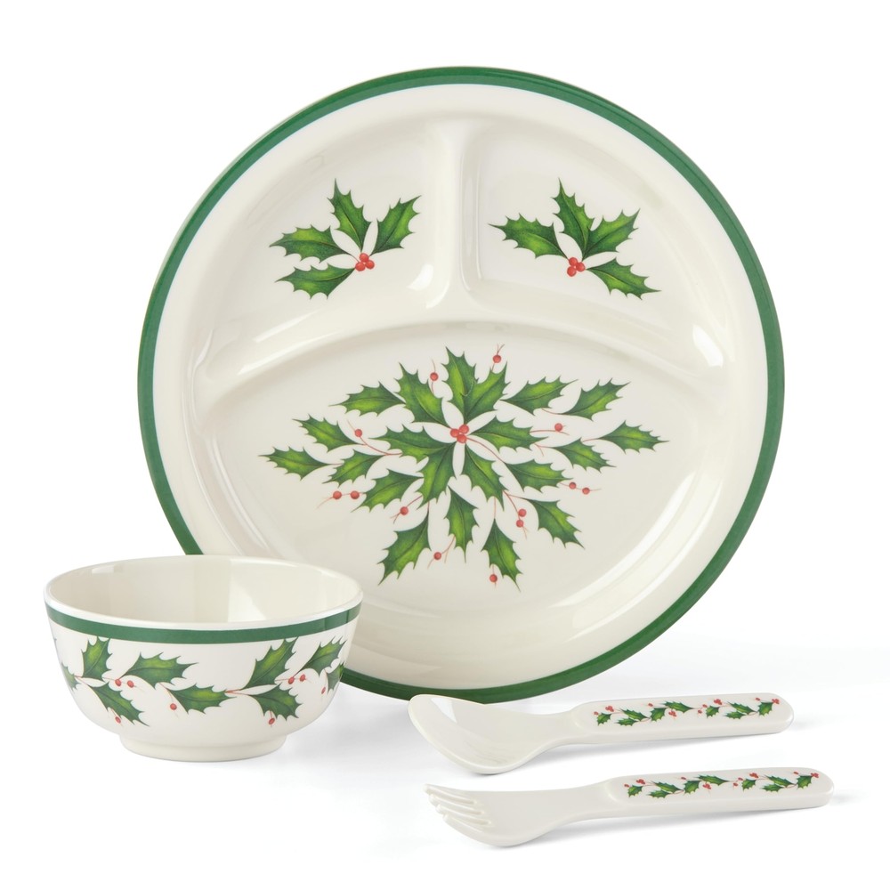 Holiday Children's 4-Piece Dinner Set, 1.60 LB, Red & Green