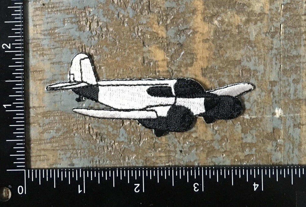 Vintage Aircraft Aviation Plane Silver Black Embroidered Iron-On Patch