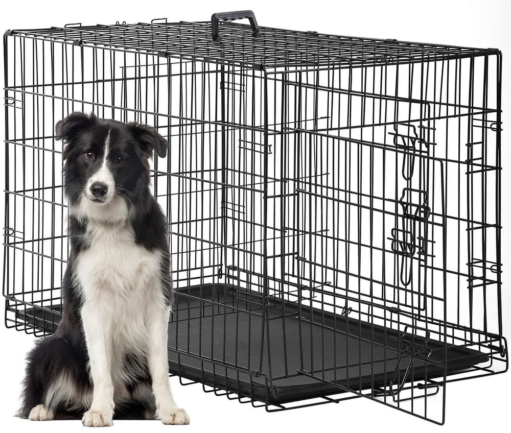 48-Inch Folding Metal Dog Crate for Large Pets with Double Door & Divider Panel