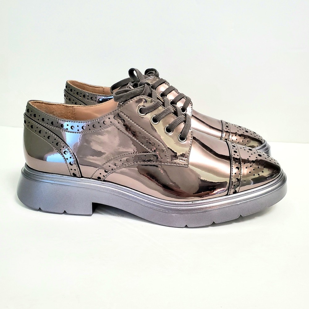 NWOT Stuart Weitzman Darra Gunmetal Lace Up Oxford Shoe 6B Metallic Statement