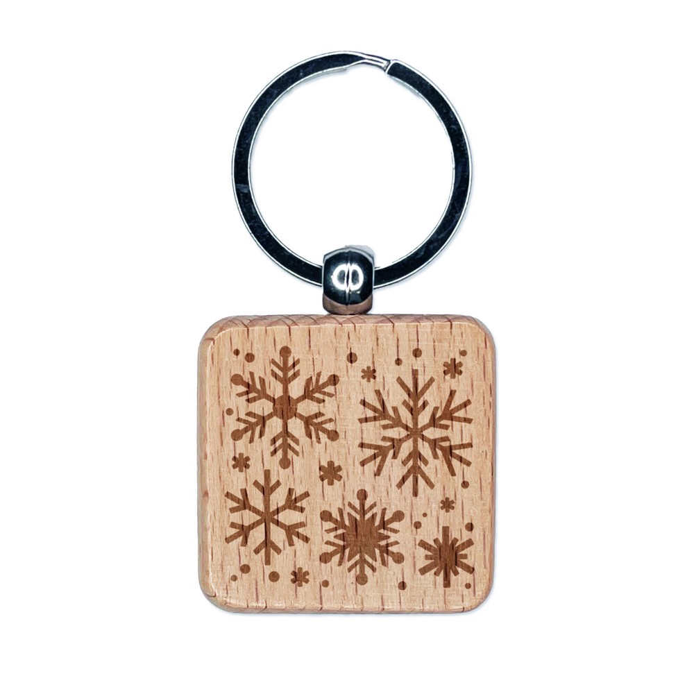Engraved Wooden Snowflake Keychain - Christmas Gift Charm