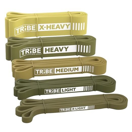 Set of 5 Green Long Resistance Bands for Pull-Ups and Workouts for Men and Women