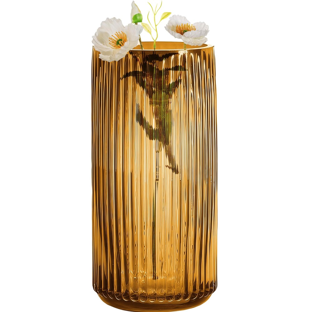 Greenline Goods Ribbed Flower Vase with Rounded Bottom - Honey Hand-Blown Gla...