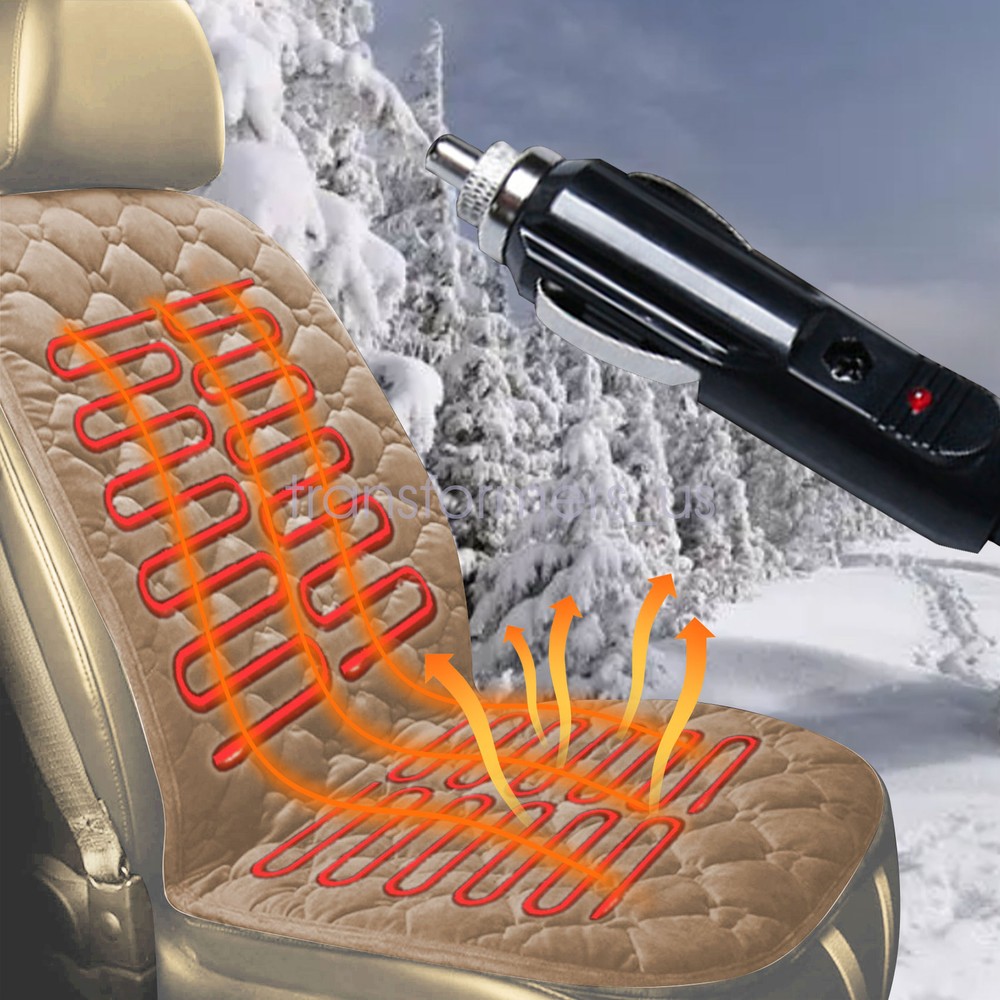 Heated Seat Cushion Light Beige With Switch For All Cars SUV Trucks & Vans