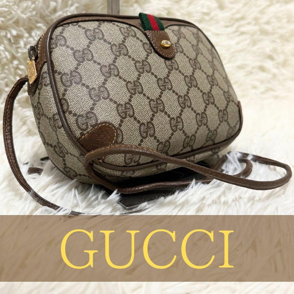 Vintage Gucci GG Monogram Leather Shoulder Bag Sherry Line
