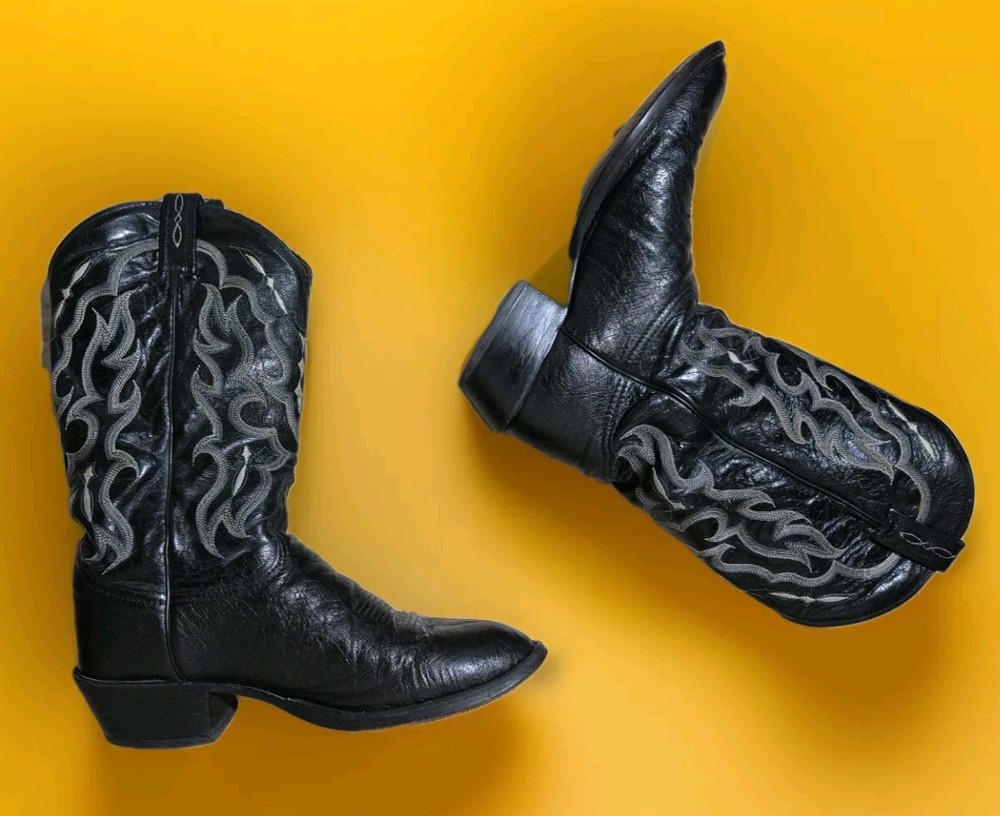 Tony Lama Men's Black Ostrich Round Toe Cowboy Boots CT871 Size 9 EE  Western