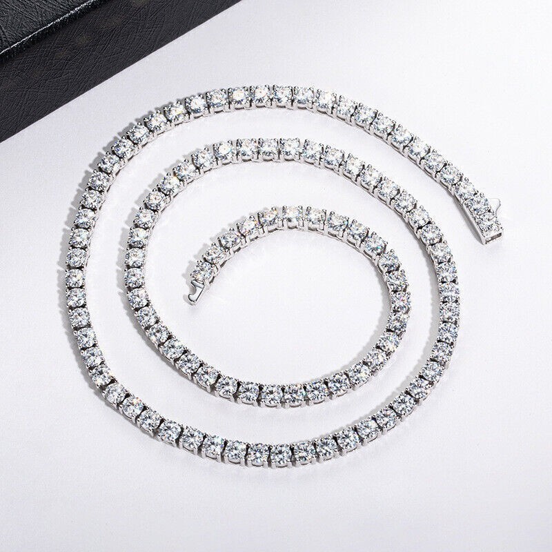 3-6.5mm VVS MOISSANITE Tennis Chain Necklace 925 Sterling Silver - Passes Tester