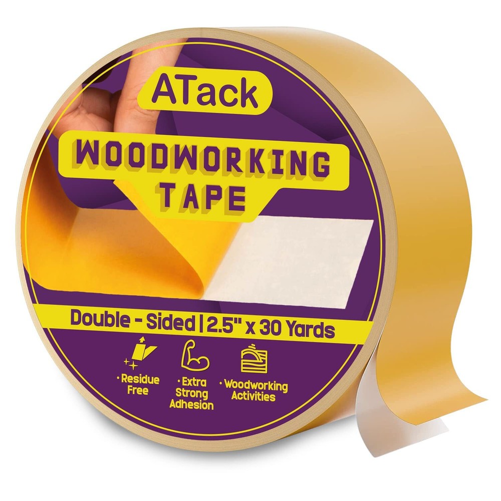 ATack Double-Sided Woodworking Crafter’s Tape, 2.5-Inch by 30-Yards Traceless...