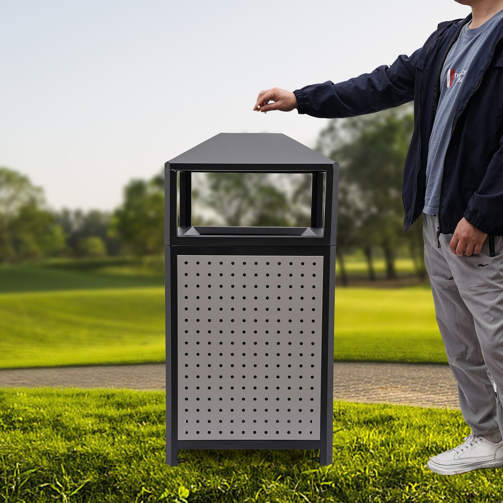 38Gal Outdoor Trash Can Large Site Lot Garbage Waste Container +Build-in Ashtray