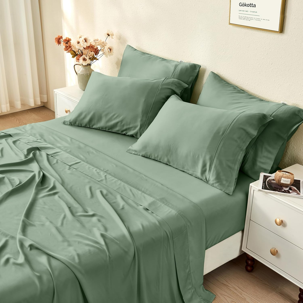 Queen Size 6-Piece Bamboo Rayon Cooling Bed Sheet Set