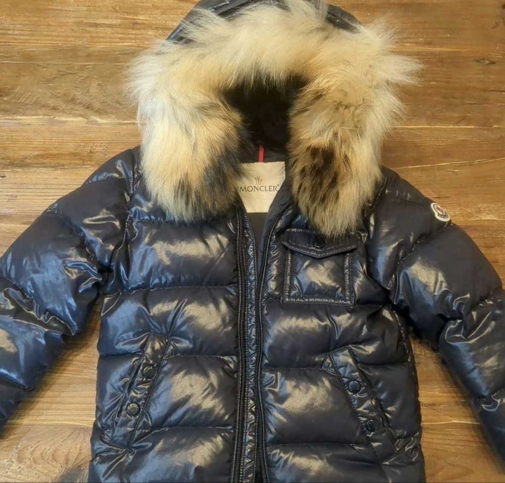 Moncler Navy Kids Down Coat with Fur Hood Size 100cm