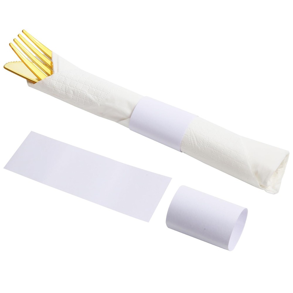 200PCS White Napkin Bands Self-Adhesive Silverware Wraps for Weddings NB-200
