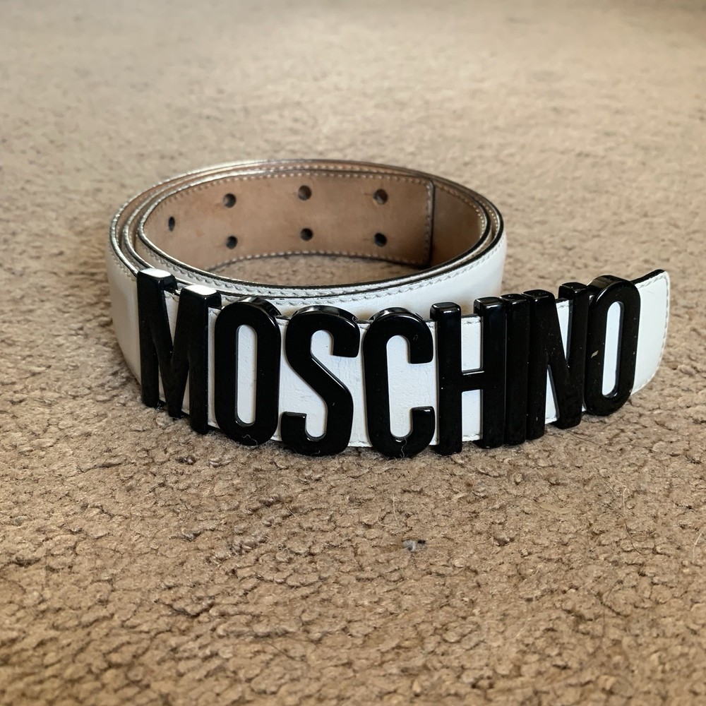 MOSCHINO MENS MILANO LOGO GENUINE LEATHER BELT 50 RARE AUTHENTIC