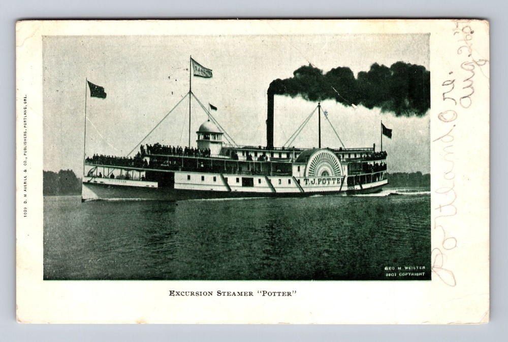 Antique 1907 Excursion Steamer Potter Vintage Transportation Postcard