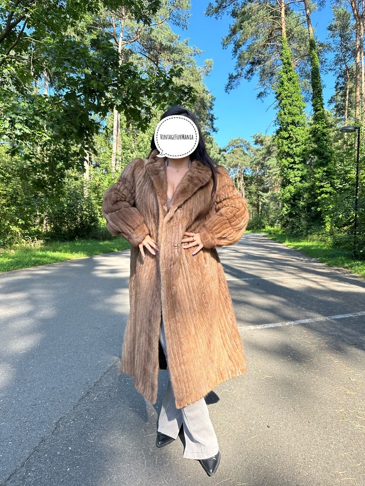Vintage Brown Real Fur Coat Full Length L/XL Size-image