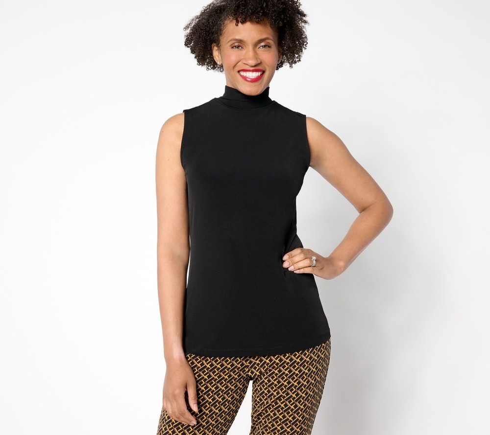 Susan Graver Women's Top Plus Sz 2X Sleek Essentials Liquid Knit Black A654221