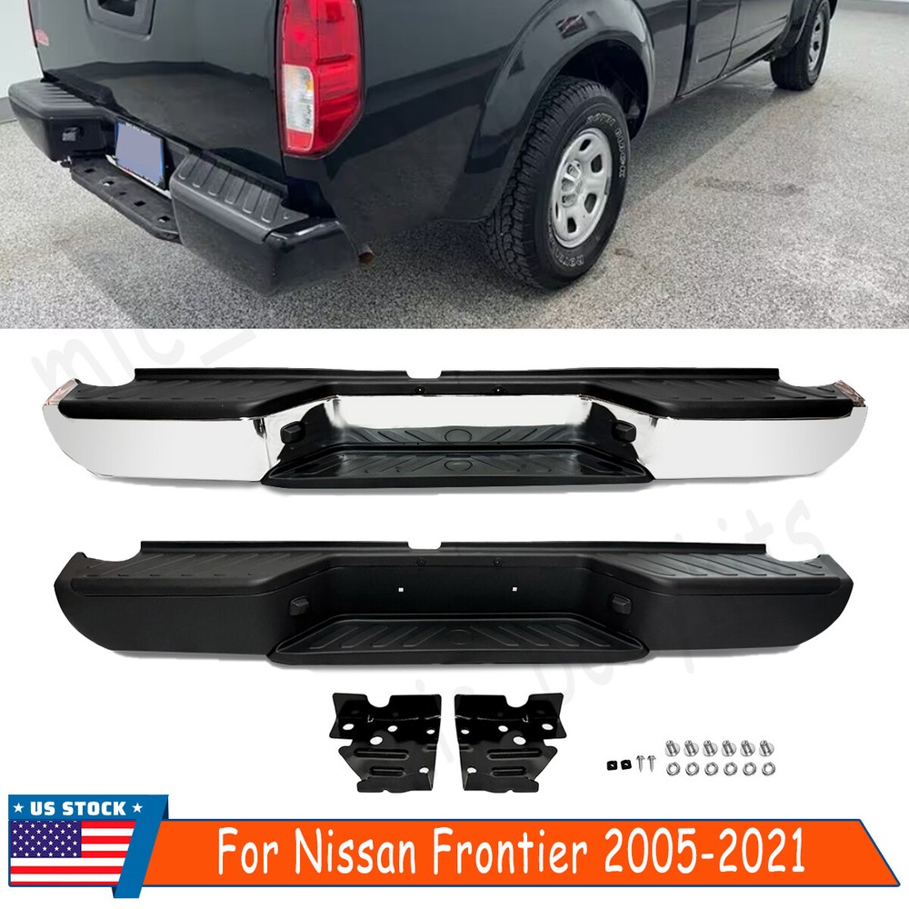 Chrome Black Rear Bumper Assembly for 2005-2021 Nissan Frontier No Sensor Holes