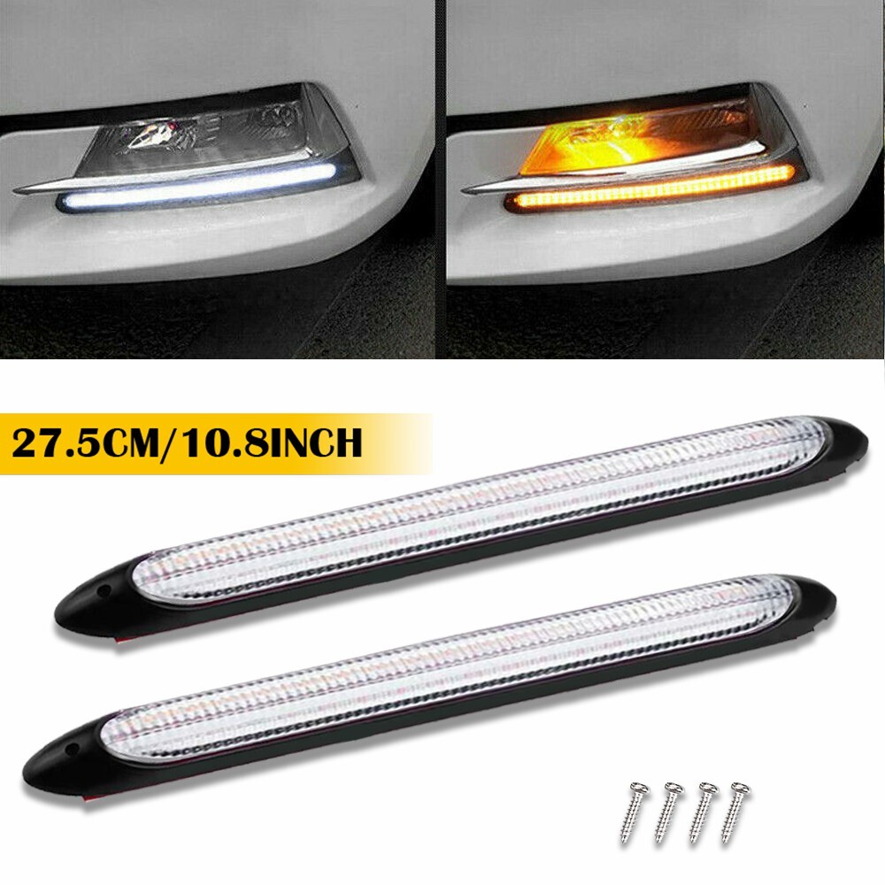 2 PCS 27.5cm LED DRL Light Sequential Flexible Turn Signal Bar For Headlight S