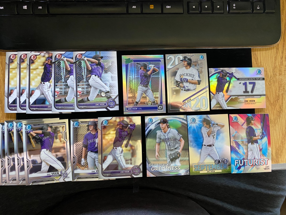 2020 Bowman Chrome Draft ZAC VEEN Rookie Insert REFRACTOR Rockies 18 Card RC Lot
